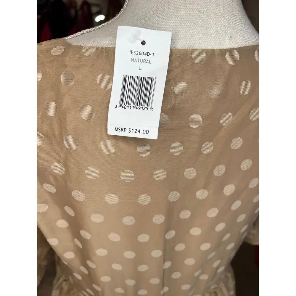 En Saison tan polka dot babydoll Minidress Desiree Organza  New wedding neutral - Picture 12 of 13